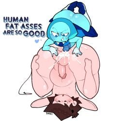 1boy 1futa aquamarine_(steven_universe) balls big_balls big_penis blue_skin bottom_heavy chubby clothed clothing cum cum_in_ass cum_inside dani_(danielito) danielito demon_boy demon_horns demon_tail dickgirl english_text erection excessive_cum excited excited_expression femboy femboysub freckles freckles_on_ass freckles_on_butt freckles_on_face futa_on_femboy futa_on_male futadom futanari gem gem_(species) huge_ass huge_cock human humanoid humanoid_penis inflation larger_femboy larger_male light-skinned_male light_skin male male_penetrated nude on_back penis rolling_eyes shortstack simple_background smaller_futanari smooth_balls smooth_penis steven_universe steven_universe:_the_movie steven_universe_future text thick_thighs upside-down white_background wide_hips