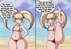 1girls alternate_version_available ass beach big_ass big_butt cheeeeeeeeeeeeen danganronpa danganronpa_2:_goodbye_despair female huge_ass huge_butt micro_bikini one_leg_up saionji_hiyoko shortstack smirking_at_viewer sole_female standing_split