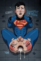 1boy aftermath ai_generated balls big_ass conner_kent cum cum_in_ass cum_on_body cum_on_face dc_comics dungeon exposed_ass exposed_balls exposed_penis gaping_anus male_only penis solo spanked_ass stuck_in_wall superboy superboy_(conner_kent) tally_marks twink young_justice