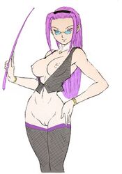 bottomless breasts female female_only front_view hair human mei pale_skin purple_eyes purple_hair pussy shiei solo standing tagme whip