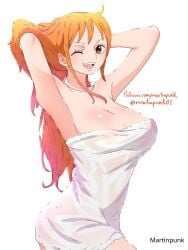1girls 2d 2d_(artwork) 2d_artwork ;) adult adult_female areola_slip areolae areolae_slip arm_behind_head armpits arms_behind_head big_breasts breasts busty busty_female busty_girl cleavage collarbone covering covering_self digital digital_art digital_drawing digital_drawing_(artwork) digital_media digital_media_(artwork) earrings elbows eye_closed female female_focus female_only ginger ginger_hair half_naked half_nude hand_behind_head hands_behind_head high_resolution highres holding_towel hourglass_figure huge_boobs huge_breasts large_boobs large_breasts lean_figure long_hair looking_at_viewer martinpunk mature mature_female naked naked_female naked_towel naked_woman nami_(one_piece) narrow_waist nude nude_female nudity one_eye_closed one_eye_open one_piece open_mouth open_mouth_smile orange-eyed_female orange-haired_female orange_eyebrows orange_eyes orange_hair orange_hair_female parted_lips plump_breasts posing posing_for_the_viewer posing_naked posing_nude post-timeskip semi_nude shoulders simple_background slender_body slender_waist slim_waist smile smiley_face smiling smiling_at_viewer solo standing thighs tongue towel towel_around_waist towel_only towel_over_breasts upper_body upper_teeth walking wavy_hair white_background white_towel wide_hips wink winking winking_at_viewer winking_eye
