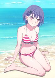 bang_dream! bikini cleavage edit hi_res medium_breasts photoshop purple_hair short_hair string_bikini takamatsu_tomori