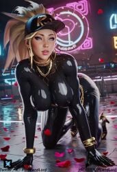 1girls ai_generated akali ass blonde_hair breasts cap dark-skinned_male female k/da_akali k/da_all_out_akali k/da_all_out_series k/da_series latex latex_gloves league_of_legends league_of_legends:_wild_rift male penis pornlandlord