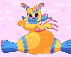 animate_inanimate ass big_breasts big_butt black_eyes blue_body blue_skin blushcrunch_studio breasts candy dandy's_world dessert eyelashes female flexible food fromariels fur heart_eyes heart_symbol hi_res huge_butt living_pinata multi_tail multicolored_body multicolored_fur open_mouth pinata pink_background pink_body pink_skin pink_tail reposted roblox sharp_teeth simple_background solo splits spread_legs spreading tail teeth tongue toon_(dandy's_world) yatta_(dandy's_world) yellow_body yellow_skin