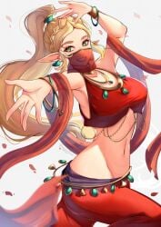 1girls alternate_costume belly_dancer belly_dancer_outfit beneceadraws blonde_hair echoes_of_wisdom gerudo_outfit gerudo_set_(zelda) gerudo_veil green_eyes harem_girl harem_outfit hylian hylian_ears long_hair looking_at_viewer nintendo official_alternate_costume pointy_ears ponytail princess_zelda the_legend_of_zelda veil zelda_(echoes_of_wisdom)