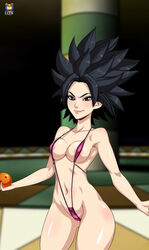 1girls areolae big_breasts bikini black_eyes black_hair breasts caulifla dragon_ball dragon_ball_super female female_only kyoffie light-skinned_female light_skin long_hair saiyan sling_bikini solo spiky_hair swimsuit