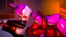 2girls cindy_(fnac) fazbear_fanverse five_nights_at_candy's five_nights_at_freddy's kissing missionary_position popgoes saffron_(popgoes) yuri