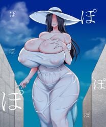 1girls artist_request black_hair hair_covering_eyes hasshaku-sama hat huge_breasts japanese_mythology light-skinned_female light_skin monster monster_girl mythology public_domain smile taller_girl tight_clothing tight_fit unknown_artist urban_legend wide_hips yokai youkai