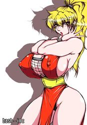 bash-inc blonde_hair blush breasts capcom cleavage erect_nipples final_fight fishnets large_breasts maki_genryusai panties thick_thighs thighs underwear