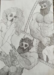 2d anal anal_sex androgynous bearded big_arms big_balls big_pecs big_penis blowjob cowgirl_position curly_hair dominant_male domination earrings elf elf_boy elf_male facial_hair faun femboy gay gay_domination gay_sex george_(character) goat_horns hairy hairy_arms hairy_chest hairy_male horns hunk intense_sex long_hair long_hair_male manly multiple_scenes muscle muscular muscular_male on_back oral oral_sex pencil_(artwork) penis pointed_ears rough_sex satyr shaved_balls simple_background size_difference sketch sodomy thick_penis traditional_art traditional_media traditional_media_(artwork) veiny_muscles veiny_penis white_background