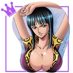 1girls artist_request big_breasts black_hair boob_mousepad breasts cleavage erect_nipples female female_only large_breasts lowres mousepad nico_robin nipples one_piece oppai_mouse_pad pre-timeskip smile