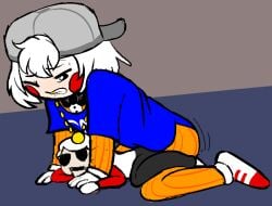 1boy biting_lip blushing dave_strider gloves grinding grinding_through_clothes guidestuck homestuck humping humping_object humping_plushie humping_puppet lil_cal_(homestuck) masturbation mspfa plushophilia puppet strilalonder white_hair