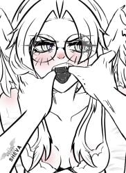 1girls animated artist_collaboration artist_name black_hair blinking blush feathers female freckles giffren glasses live2d looking_at_viewer mascot original pov pov_hands ravenessa ren self-upload shevanim tagme vertical_video video wings
