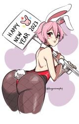 2023 :p ass_focus back behind_view big_ass breasts bunny_ears bunny_girl bunny_tail bunnysuit capcom cleavage darkstalkers dragonsinmysky fishnets from_behind lilith_aensland medium_breasts new_year new_year_2023 pantyhose pink_hair red_eyes short_hair sign simple_background solo solo_female succubus tongue tongue_out vampire_savior