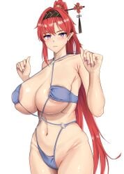 ayress big_breasts big_thighs clothing pointy_chin pose thong wuthering_waves yinlin_(wuthering_waves)