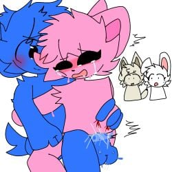 1boy adopt_me adopt_me_(roblox) blood_on_butt blue_dog_(adopt_me) blush crying cum female flora_kit pink_cat_(adopt_me) scratching_butt