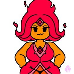 adventure_time artist_upload big_breasts big_butt cartoon_network chubby chubby_belly chubby_female dress fire flame_princess flaming_hair princess questionable red_eyes sassy smug tripleclouder watermark wide_hips