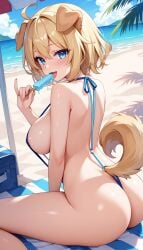 1girls ai_generated ass dog_ears dog_girl dog_tail female huge_ass indie_virtual_youtuber klaire_fluffle large_breasts popsicle sexually_suggestive slingshot_swimsuit suggestive suggestive_look thighs virtual_youtuber vtuber