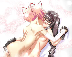 akemi_homura akemi_moemura alternate_hairstyle armpit ass bed black_gloves blush braid breasts bridal_gauntlets closed_eyes cute elbow_gloves female fingering flat_chest french_kiss glasses gloves hair_ribbon hairband hand_holding happy_sex holding_hands human kissing kousaka_jun lace long_hair madoka_kaname mahou_shoujo_madoka_magica multiple_girls mutual_yuri navel nipples nude pink_hair red-framed_glasses ribbon saliva short_twintails small_breasts sparkle spoilers tied_hair twin_braids twintails yuri