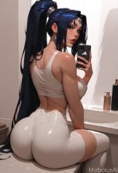 1girls ai_generated ass curvaceous curvaceous_body curves curvy curvy_body curvy_female curvy_figure female female_only hourglass_figure irelia_xan league_of_legends leggings light-skinned_female light_skin looking_at_viewer looking_back mirror mobolusai selfie solo solo_female voluptuous voluptuous_female woman