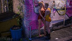 1boy 1girls 2020s 2023 3d alley alleyway blonde_hair dress enetwhili2 female fingering handjob mature mature_female medium_breasts milf nipple_bulge nipples_visible_through_clothing outdoor outdoor_sex outdoors outside red_dress small_breasts standing standing_sex straight