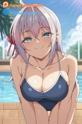 1girls ai_generated alisa_mikhailovna_kujou bangs bent_over big_breasts blush breasts cleavage clothing curvaceous curvaceous_female curvaceous_figure curvy curvy_figure cute_face eyes_visible_through_hair female female_focus highres huge_breasts light-skinned_female light_blue_eyes light_skin long_hair looking_at_viewer pool pov seductive seductive_look seductive_smile silver_hair simple_background smile solo solo_female solo_focus swimsuit tagme thebardspirit thighs tokidoki_bosotto_russian_de_dereru_tonari_no_alya-san uncensored voluptuous voluptuous_female