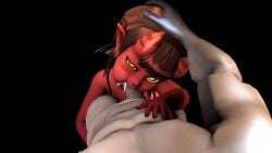 3d blowjob blush cum_in_mouth demon demon_girl horns horny meru_(merunyaa) meruccubus_(merunyaa) red_skin succubus sucking