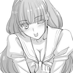 1girls amanogawa_kirara big_boobs big_breasts big_tits black_and_white boobs breasts cute female go!_princess_precure greyscale magaki_ryouta monochrome only_female precure pretty_cure sketch smile tits tongue white_background