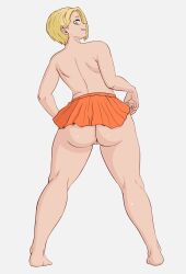 2d back_view blonde_hair boku_no_hero_academia looking_at_viewer looking_back mfuncen my_hero_academia no_bra no_panties ryuukyuu short_skirt tatsuma_ryuuko