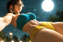 3d 3d_(artwork) abs ai_generated big_breasts egirl glasses madz(oc) muscular_female oc original_character ponytail radnsad short_shorts thick_thighs tubetop