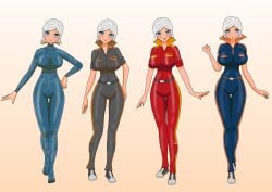 4girls big_breasts bodysuit clothing curvy dreamworks duplicated_character female female_only giantess ginormica hourglass_figure human identical_girls jumpsuit monsters_vs_aliens multiple_girls paramount_pictures shorts skin_tight skin_tight_suit susan_murphy variations voluptuous voluptuous_female wide_hips