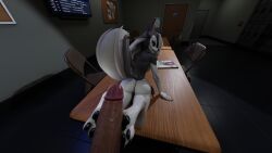 3d female footjob helluva_boss loona_(helluva_boss) male/female naked on_table pawjob penis strikefrommidnight