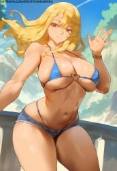 ai_assisted ai_generated big_breasts bikini curvy erotic_nansensu fairy_tail lucy_heartfilia minishorts shorts teenager tight_clothing voluptuous