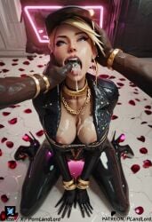 1girls ai_generated akali ass blonde_hair breasts cap cum_in_mouth dark-skinned_male female k/da_akali k/da_all_out_akali k/da_all_out_series k/da_series latex latex_gloves league_of_legends league_of_legends:_wild_rift male penis pornlandlord