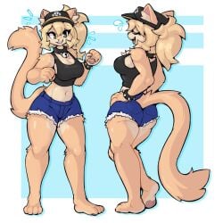 cap cute feline furry furry_only huge_breasts navel p4wsized paige_(p4wsized) paige_girl_version paws presentation smiling summer_dress