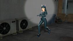 3d animal_ears animated black_fur black_hair blue_eyes breasts cat cat_ears cat_tail nail_polish nails naked no_sound nude sneaking video z375