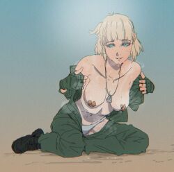 1girls ak47 blonde_hair blue_eyes breasts combat_boots commission commission_art dog_tags female image_set looking_at_viewer military military_clothing military_uniform prez project_wingman radiarts rifle short_hair topwear