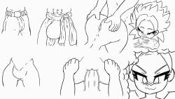 1girl 3boys animated blush butt_grab buttjob caulifla censored censored_penis dragon_ball dragon_ball_super dragon_ball_z erection_under_clothes female hand_on_ass hand_on_hip licking_penis lotikmac sex sketch uncolored