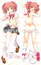 back blush bobby_socks bow dakimakura female footwear hair_ribbon hairbow highres human kneepits komone_ushio kyuubee loafers looking_back madoka_kaname mahou_shoujo_madoka_magica mary_janes nipples nude open_mouth panties panty_pull pantyshot pink_hair plaid plaid_skirt red_eyes ribbon ribbon_choker saliva sample school_uniform shoes short_twintails single_shoe skirt smile sock_pull socks sweat tartan tear thighhighs tied_hair twintails underwear white_legwear