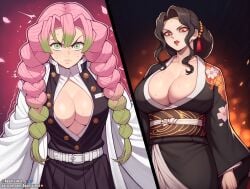 1futa 1girls 2024 agentuxhat_ ai_generated angry angry_face black_hair blush demon_girl demon_slayer futanari green_eyes green_hair huge_breasts kanroji_mitsuri kimetsu_no_yaiba kimono large_breasts looking_down mature mature_female muzan_kibutsuji pink_hair red_eyes sweat white_skin