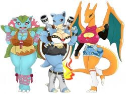 3girls anthro blastoise charizard female female_focus female_only nintendo pokémon_(species) pokemon pokemon_(species) trio urusee584 venusaur