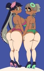 2girls alternate_breast_size ass ass_focus beauty_mark bikini black_hair breasts bubble_butt callie_(splatoon) cousins dat_ass double_ass_focus facial_markings female heels hi_res hips huge_ass huge_breasts inkling light-skinned_female light_skin long_ears long_hair marie_(splatoon) mole mole_under_eye multicolored_hair nintendo pink_hair pointed_ears pointy_ears short_hair silver_hair splatoon splatoon_(series) squid_sisters symbol-shaped_pupils tentacle_hair thick_ass thick_thighs thighs tied_hair twintails white_hair wide_hips yellow_eyes yuta_agc