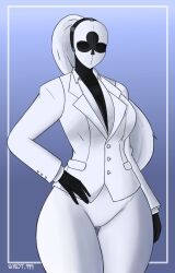 female fortnite gloves keyt_999 loveless_(fortnite) mask masked masked_female ponytail suit thick_thighs thigh_gap tied_hair white_suit