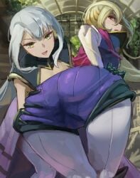 2girls ass_focus blonde_hair female_only gloria_tyler grace_tyler groping_from_behind kazo looking_at_viewer looking_back multiple_girls self_grope silver_hair sisters yu-gi-oh! yu-gi-oh!_arc-v