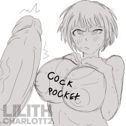 angry_face annoyed annoyed_expression big_breasts danganronpa danganronpa_2:_goodbye_despair erect_nipples_under_clothes hands_on_breasts koizumi_mahiru lilithcharlott2 short_hair straight_hair