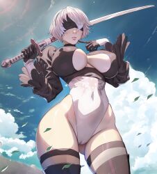 arttoru big_breasts blindfold hourglass_figure large_breasts nier:_automata nier_(series) yorha_2b