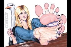 blonde_hair celebrity dee_reynolds feet feet_up foot_fetish jeans long_toes nail_polish scott_blair scottblairart