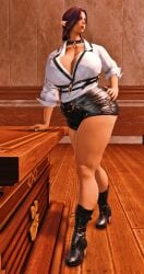 big_breasts classroom elezen elf_female final_fantasy final_fantasy_xiv gpose(ffxiv) oc pinup_girl pinup_pose straight_hair teacher teacher_outfit thick_ass thick_thighs