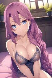 ai_generated big_breasts black_clothing blue_eyes emma_millstein nipples nipples_visible_through_clothing pink_hair sen_no_kiseki smile