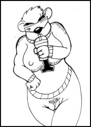 anthro bear biped bottomless clothed clothing container cup drinking_glass eyewear female genitals glass glass_container glass_cup icee icee_bear(the_icee_company) mammal monochrome nipple_outline polar_bear pubes pussy reddragonkan rule_63 solo sunglasses sweater topwear traditional_media_(artwork) ursine